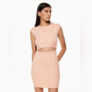 Wilfred Free Cut-Out Knit Mini Dress Blush Pink Ribbed Bodycon
